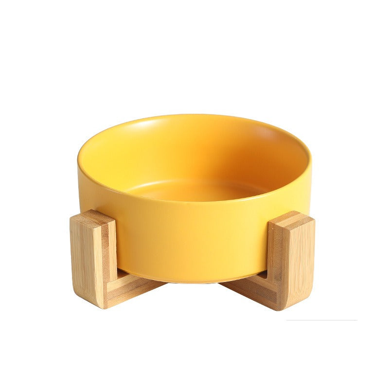 New Cute Pet Cat Bowl, Cat Basin, Ceramic Bowl, Drinking Water, Feeding, Non Slip Belt, Wooden Frame, Anti Overturning
