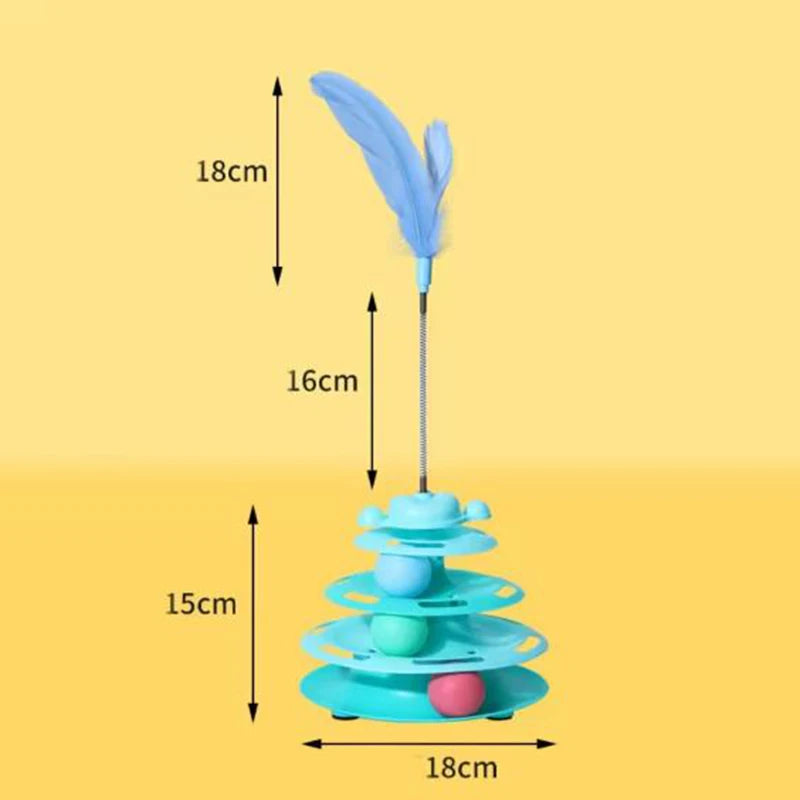 Interactive Cat Toy Tower Kitten Turntable Track Roller Balls Toys With Feather Pets Training Supplies Toy For Cat Tower