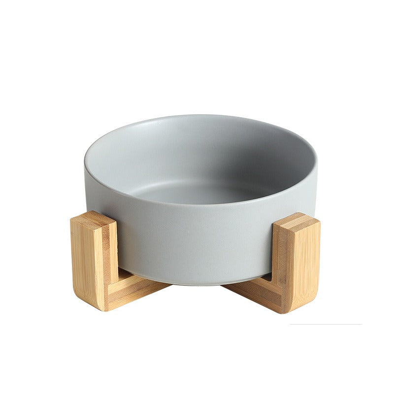 New Cute Pet Cat Bowl, Cat Basin, Ceramic Bowl, Drinking Water, Feeding, Non Slip Belt, Wooden Frame, Anti Overturning