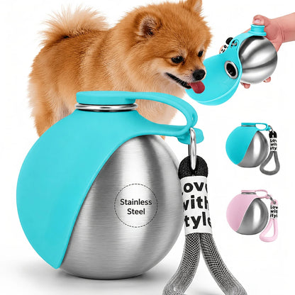 1Pc Portable Stainless Steel Cat and Dog Kettle, Leak-Proof Stainless Steel Pet Travel Kettle With Bowl, Suitable for Outdoor Walking and Travel Pet Drinking Feeder, Food Grade Material, Portable Dog Kettle