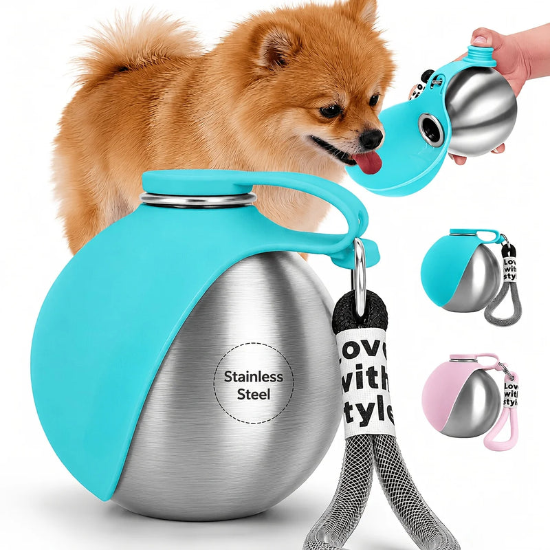 1Pc Portable Stainless Steel Cat and Dog Kettle, Leak-Proof Stainless Steel Pet Travel Kettle With Bowl, Suitable for Outdoor Walking and Travel Pet Drinking Feeder, Food Grade Material, Portable Dog Kettle