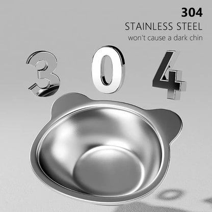 ‌304 Stainless Steel Raised Cat Bowl with 15° Elevated Design Tilted Neck Guard Healthy Feeding Shatterproof for Cats Puppies