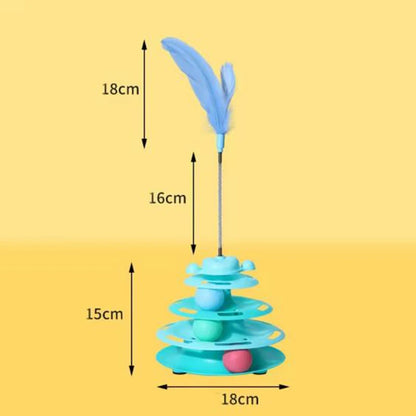 Interactive Cat Toy Tower Kitten Turntable Track Roller Balls Toys With Feather Pets Training Supplies Toy For Cat Tower