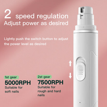 Electric Dog Nail Grinder with Polisher Wheel LED Light Pet Nail Clipper USB Rechargeable 2-Speed Pet Nail Trimmers for Cat Dog