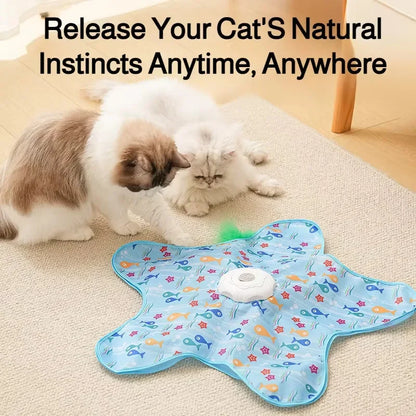 Cat Toys Interactive Hide and Seek Cat Toy with Mouse Squeaky Motion Activated Moving Concealed Feathers Kitten Teaser Toy