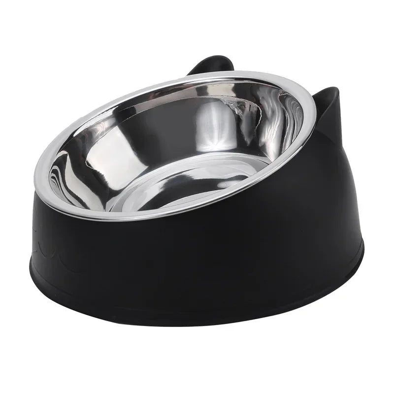 1pc Cat Bowl Lovely Creative Inclined Kitten Puppy Food Feeding Bowls Stainless Steel Cats Drinking Feeder Pet Dogs Cats Feeders - hover