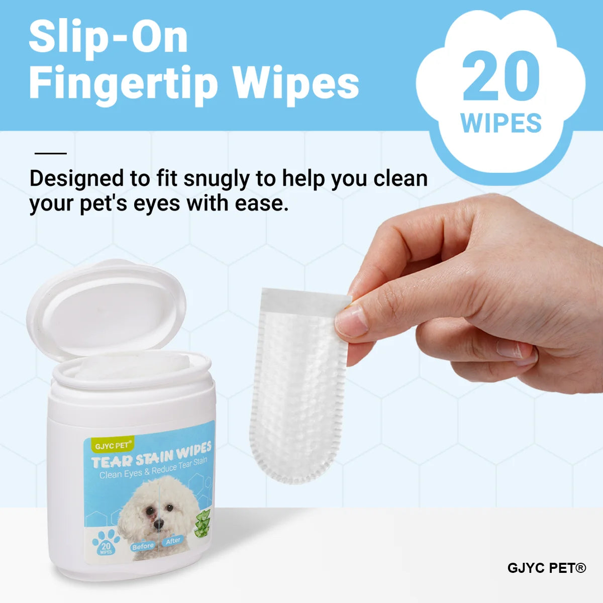 Pet Eye Finger Wipes Gentle Hypoallergenic Tear Stain Remover For All Breeds Dogs Cats Daily Eye Cleaning Grooming