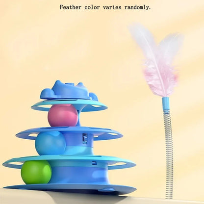 Interactive Cat Toy Tower Kitten Turntable Track Roller Balls Toys With Feather Pets Training Supplies Toy For Cat Tower