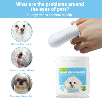 Pet Eye Finger Wipes Gentle Hypoallergenic Tear Stain Remover For All Breeds Dogs Cats Daily Eye Cleaning Grooming