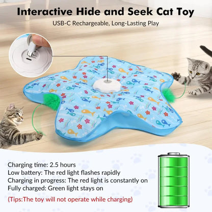 Cat Toys Interactive Hide and Seek Cat Toy with Mouse Squeaky Motion Activated Moving Concealed Feathers Kitten Teaser Toy