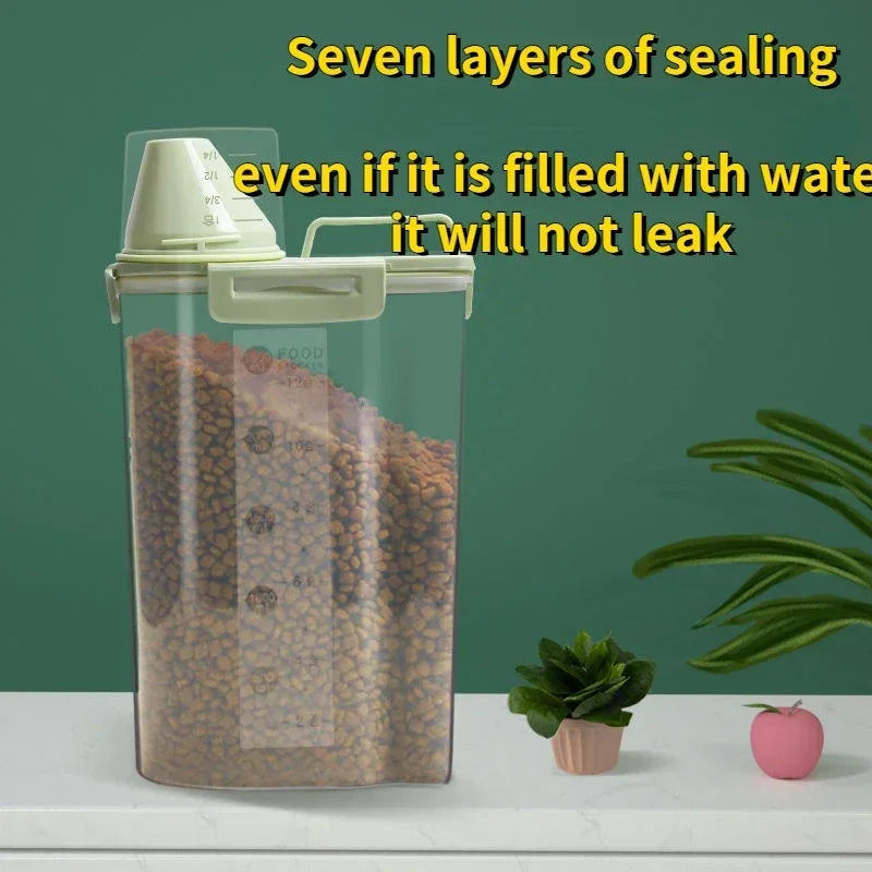 1.5kg/2kg Dog Cat Food Pail Plastic Storage Tank with Measuring Cup Container Moisture-proof Sealed Jar Pet Supplies Accessories - hover