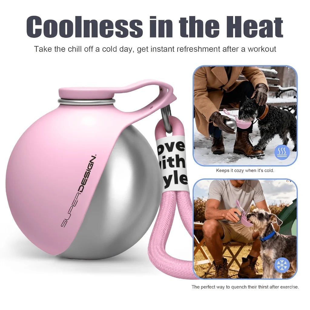 1Pc Portable Stainless Steel Cat and Dog Kettle, Leak-Proof Stainless Steel Pet Travel Kettle With Bowl, Suitable for Outdoor Walking and Travel Pet Drinking Feeder, Food Grade Material, Portable Dog Kettle